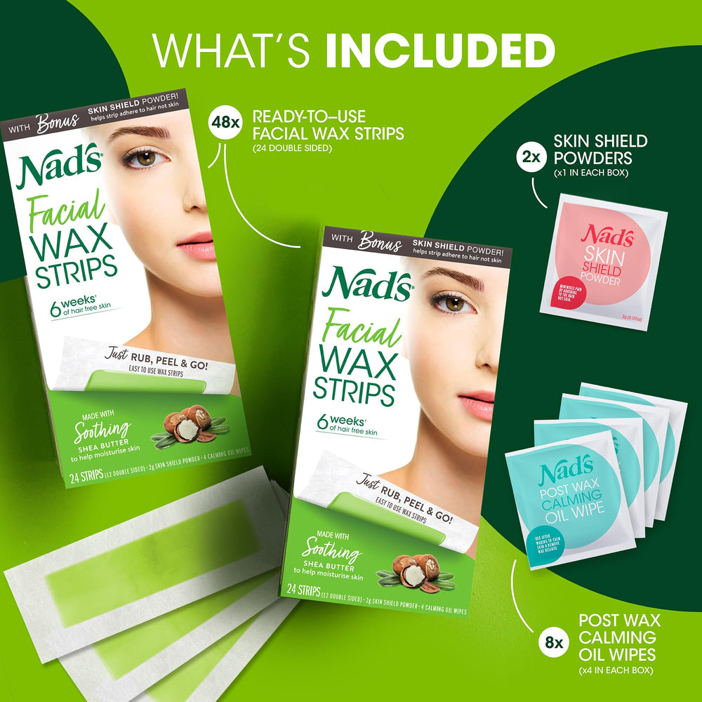 Nad's Facial Wax Strips for the cheek area deliver gentle results on sensitive skin.