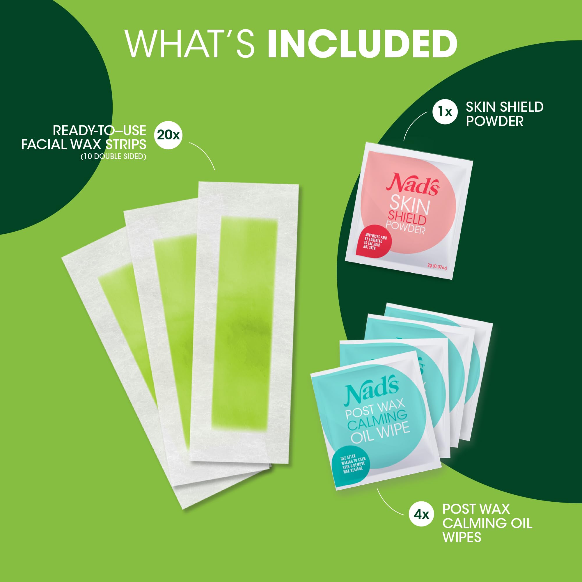 Nad's Facial Wax Strips on cheek for smooth skin lasting weeks