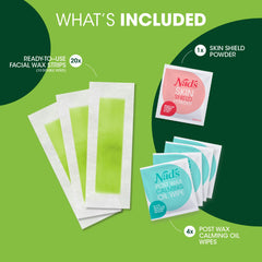 Nad's Facial Wax Strips on cheek for smooth skin lasting weeks