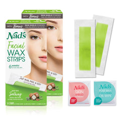 Nad's Facial Wax Strips upper lip application for long-lasting smoothness up to four weeks.