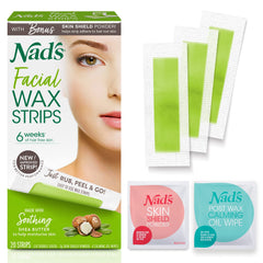 Nad's Facial Wax Strips applied to upper lip for quick at‑home removal
