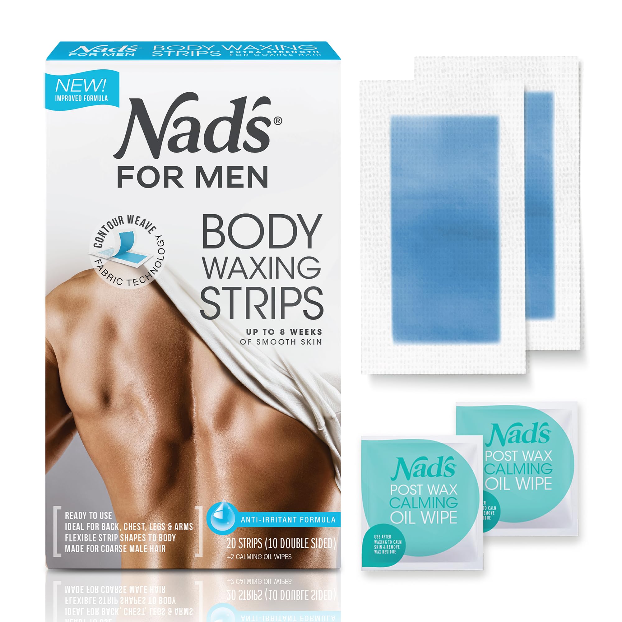 Nad's For Men body wax strips 20-count, ideal for at-home grooming.