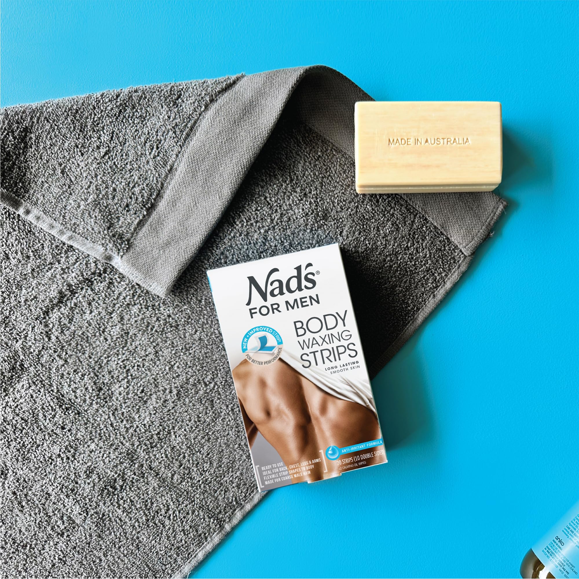 Nad's For Men calming oil wipes close-up for post-wax soothe.