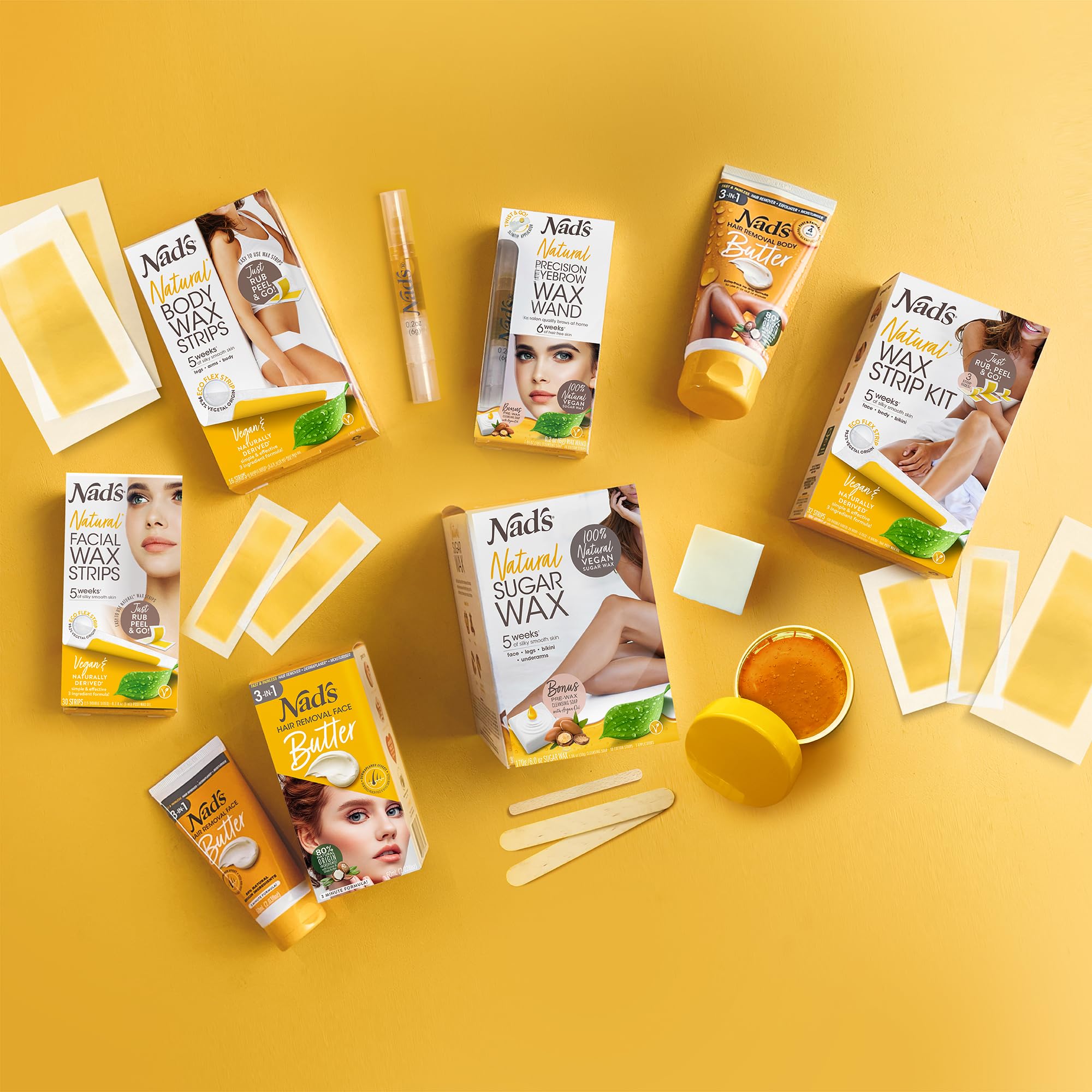Nad's 6oz sugar wax kit packaging and contents displayed.