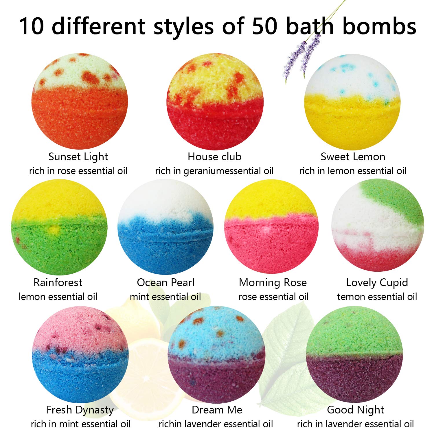 Nagaliving bath bombs 5-per-type assortment reveals colorful fizz and variety