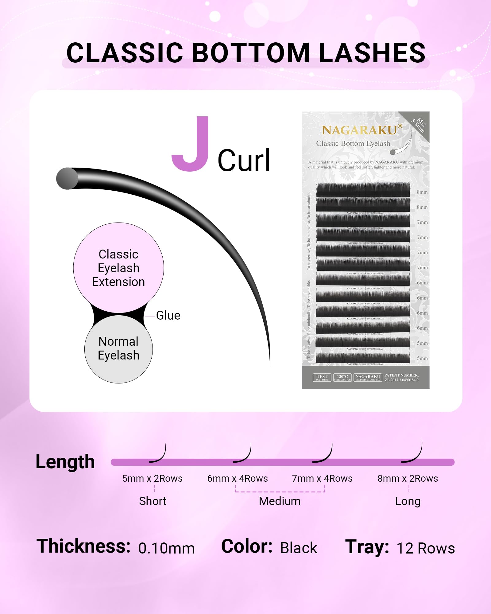 NAGARAKU curl options include J, B, C, CC, D, DD for versatile styles.