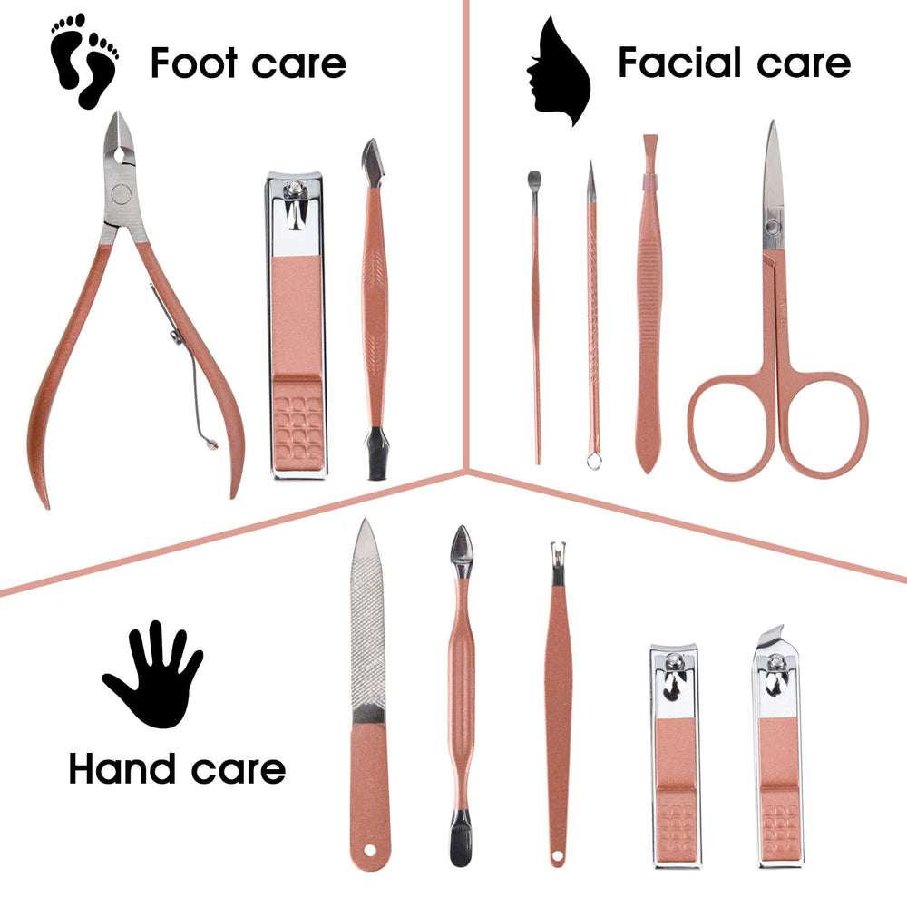 Nail Clippers and Beauty Tool 12 in 1 rose gold finish adds durability