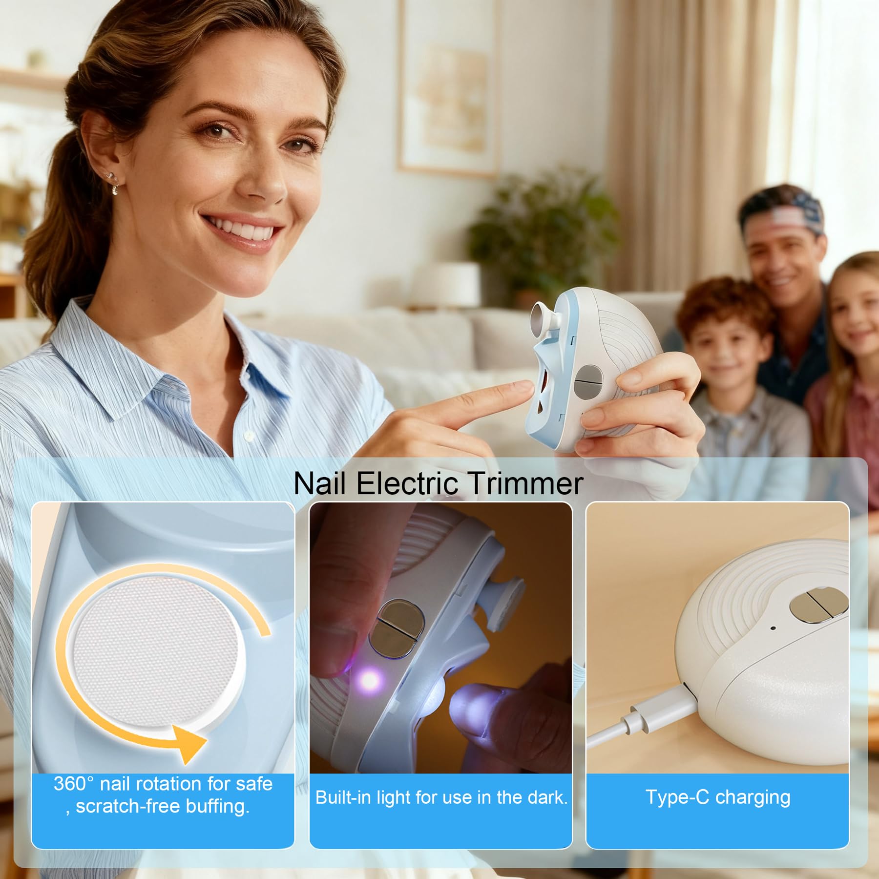 Nail Electric Clippers with LED light for precise trimming in any lighting.