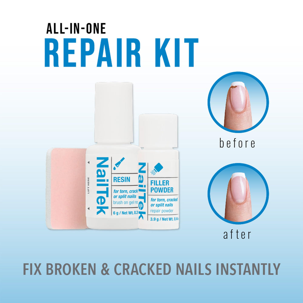 Nail Tek Gel Resina: aplicación con pincel de 6 g para reparación duradera.