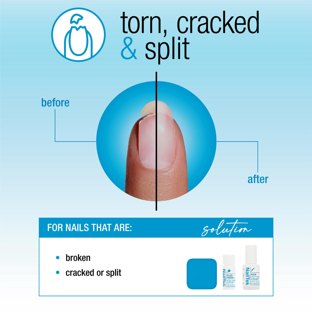 Nail Tek Polvo relleno: rellena grietas y mejora la fortaleza de uñas frágiles.