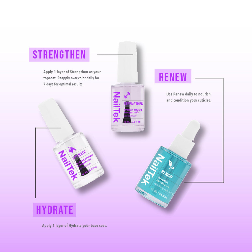 Nail Tek Rescue System three-step regimen in action on nails