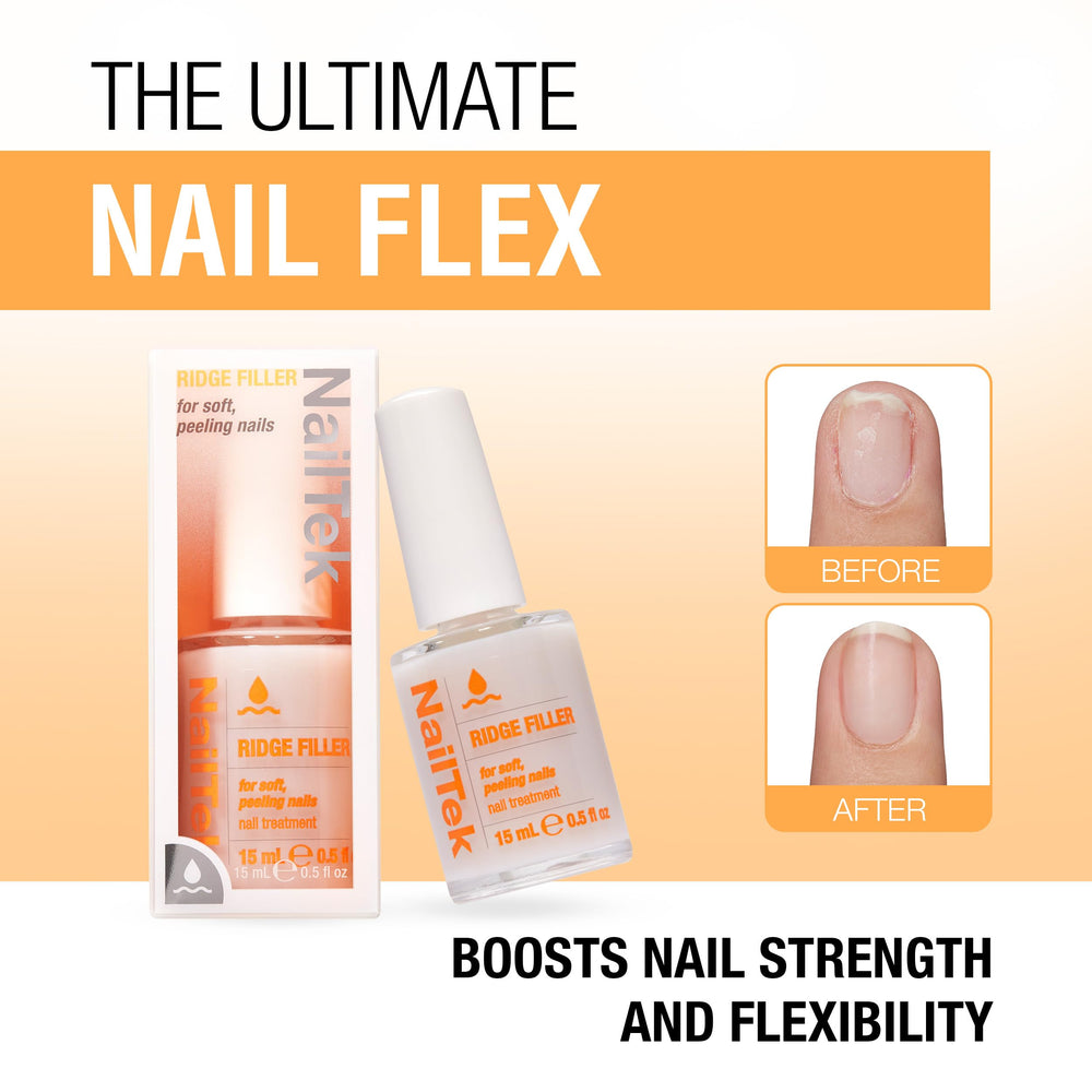 Nail Tek Ridge Filler Formula 2: textura uniforme para uñas lisas y listas para esmalte.