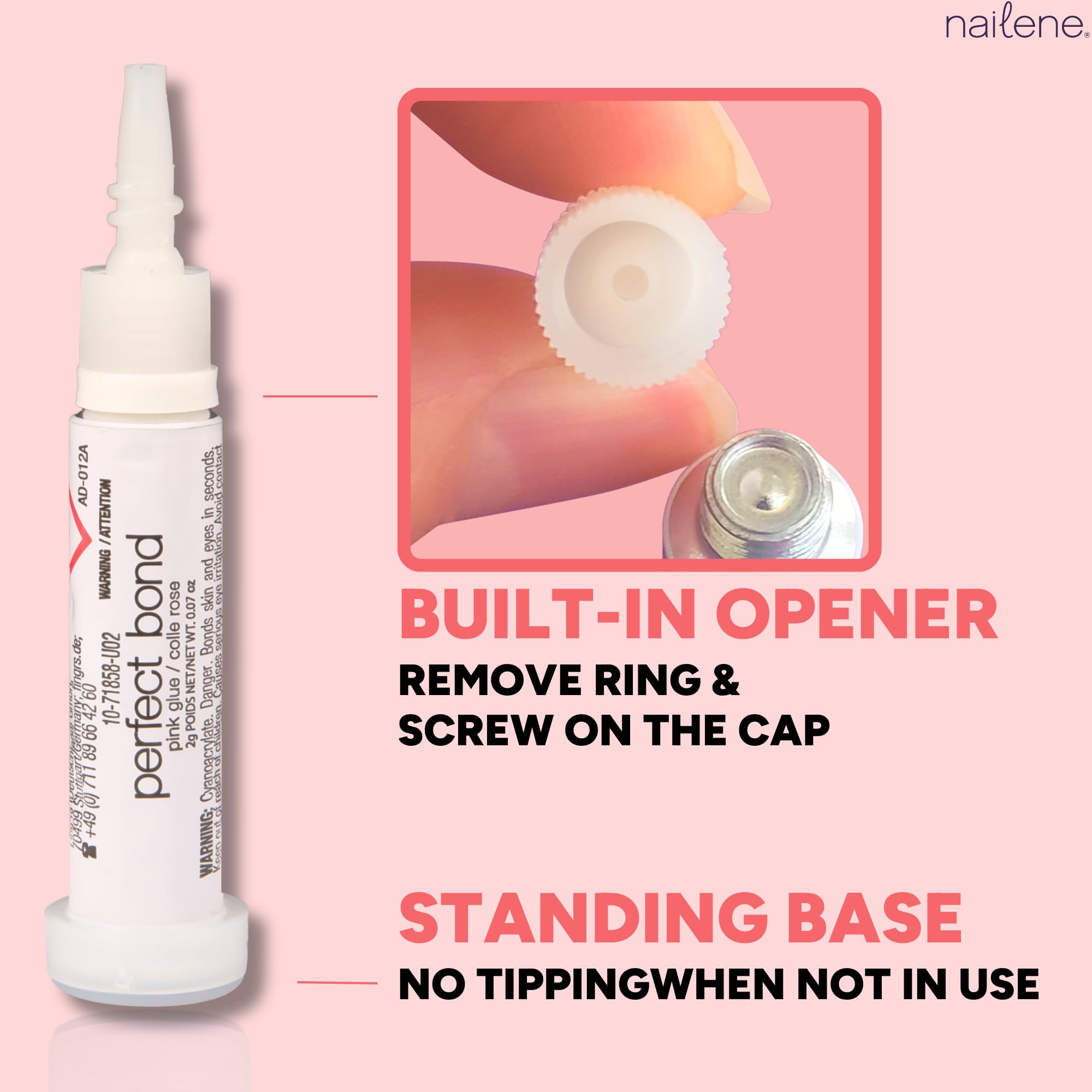 Nailene Perfect Bond Glue being applied to the nail for a thin layer.