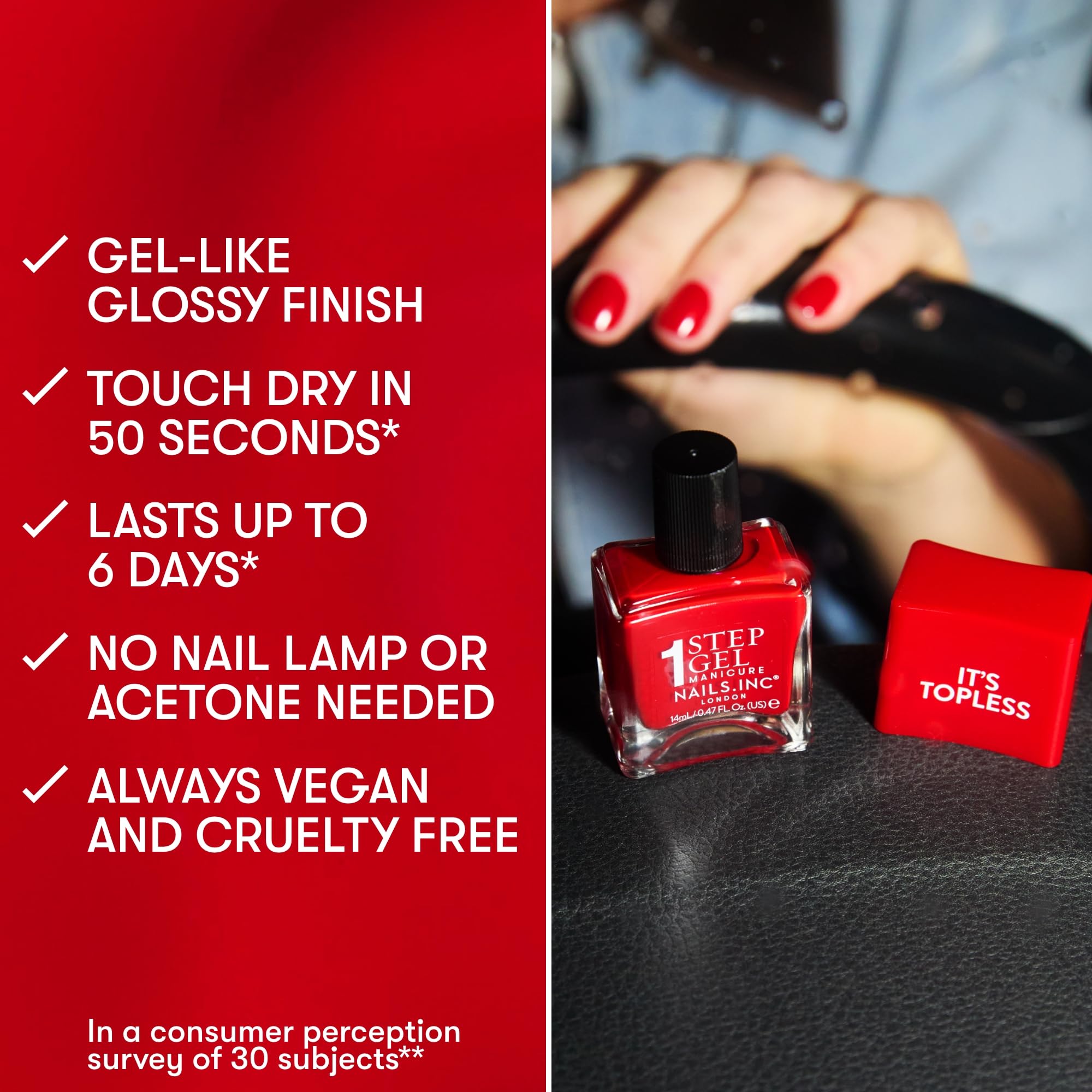 Nails.INC It’s Topless, acabado gel brillante sin lámpara.