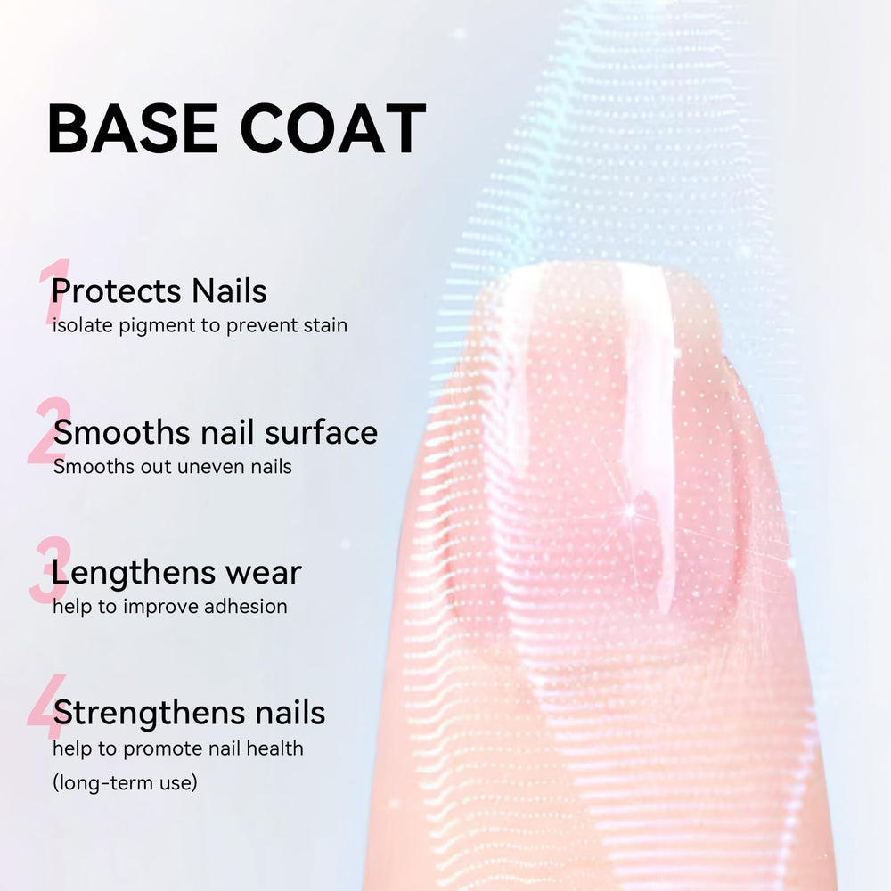 Nailshion base coat applied on nails for an even foundation.