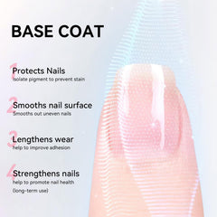 Nailshion base coat applied on nails for an even foundation.