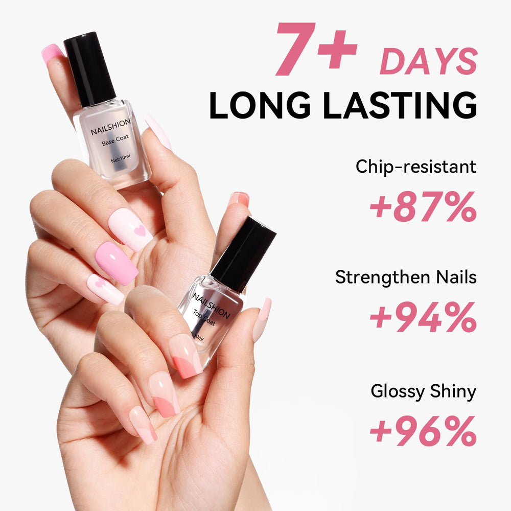 Nailshion chip-resistant gloss protects polished nails during daily tasks.