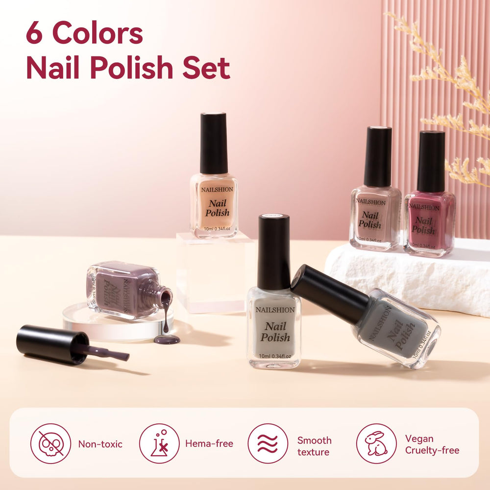 Nailshion Nude Grays fórmula vegana y no tóxica cuida uñas.