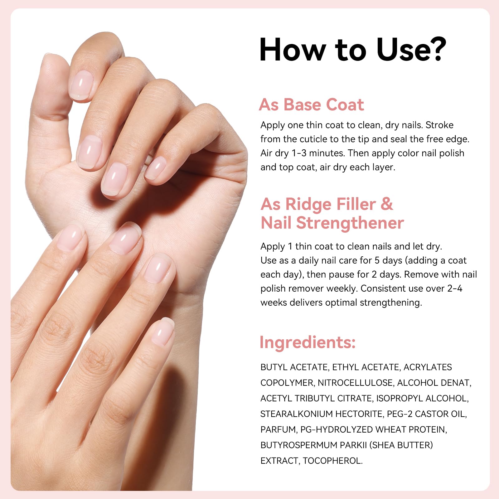 Nailshion Ridge Filler Base Coat, acabado claro y uniforme para un aspecto natural.