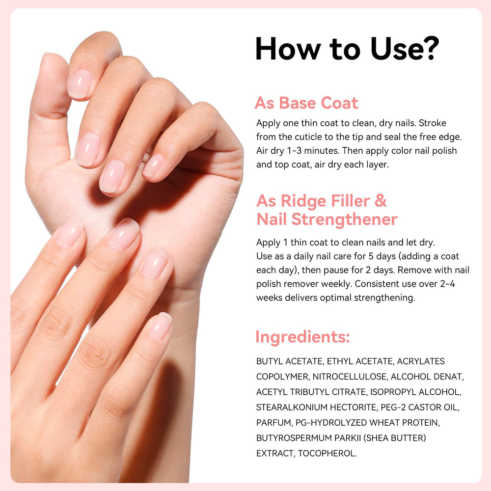 Nailshion Ridge Filler Base Coat, acabado claro y uniforme para un aspecto natural.