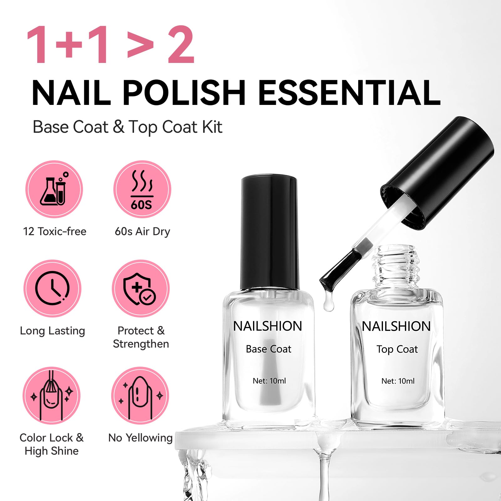 Nailshion top coat bottle close-up showing high-gloss finish.