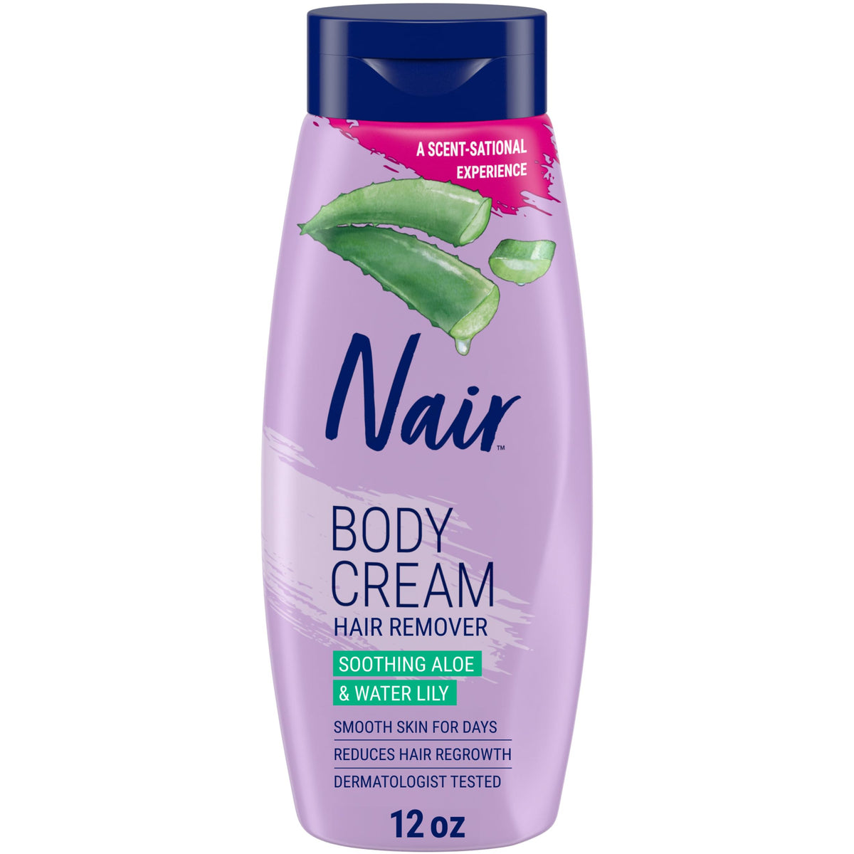 Nair Body Cream Hair Remover bottle pour for easy, even application.