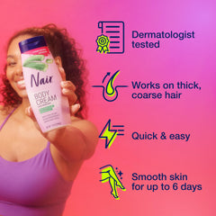 Nair Body Cream Hair Remover fragrance notes of water lily and bamboo for a fresh scent.