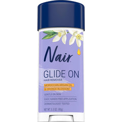 Nair Glide On bottle-pour shows quick, mess-free application for hair removal.