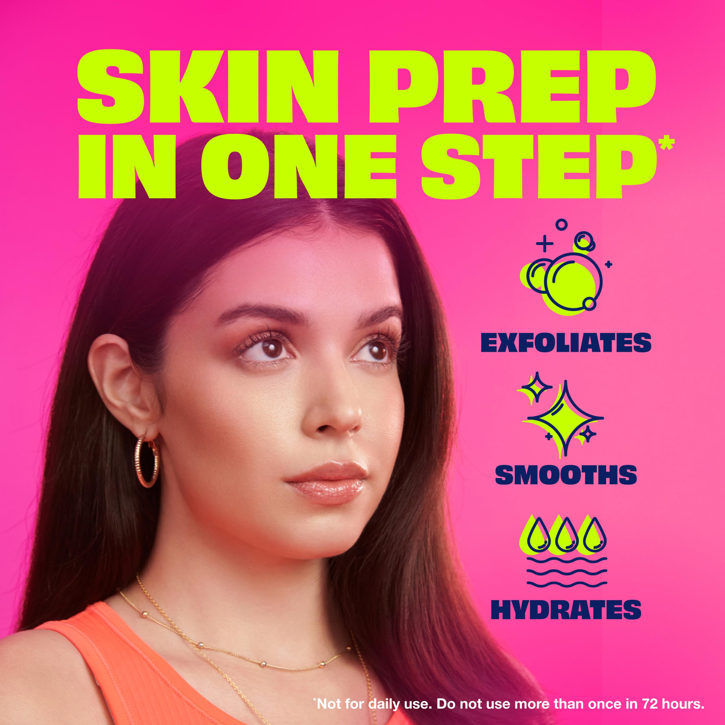 Nair hydrating formula with watermelon extract on a face image supports comfortable skin prep
