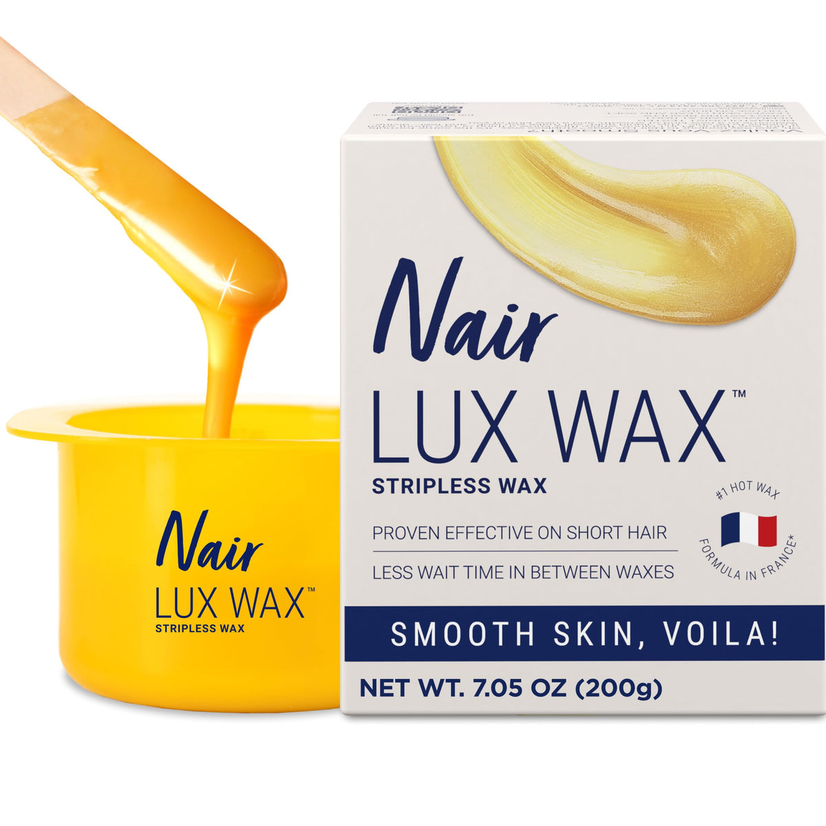 Nair Lux wax pot in microwave heating for at‑home waxing.