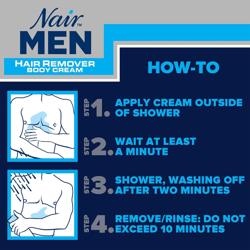 NAIR Men Hair Removal Body Cream on leg skin for smooth results.