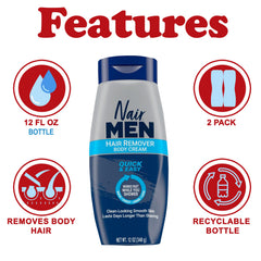 NAIR Men Hair Removal Body Cream being applied in shower for easy removal.