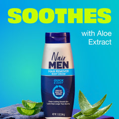 Nair Men Hair Remover Body Cream texture close-up shows creamy formula.