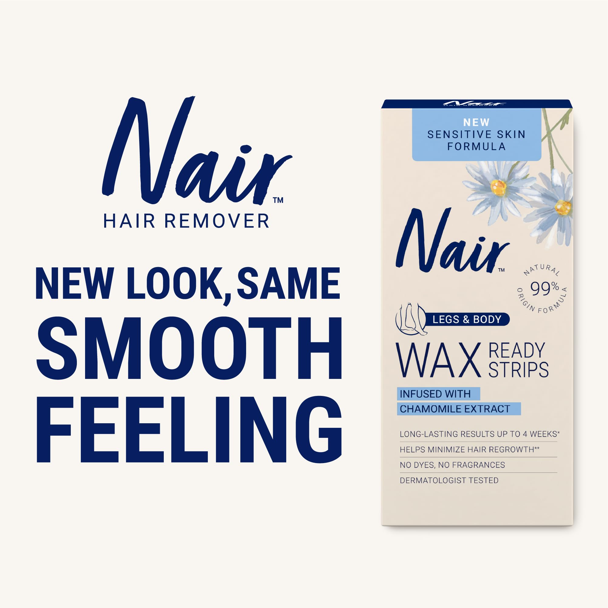 Nair Sensitive Wax Strip pulled away to reveal smooth skin