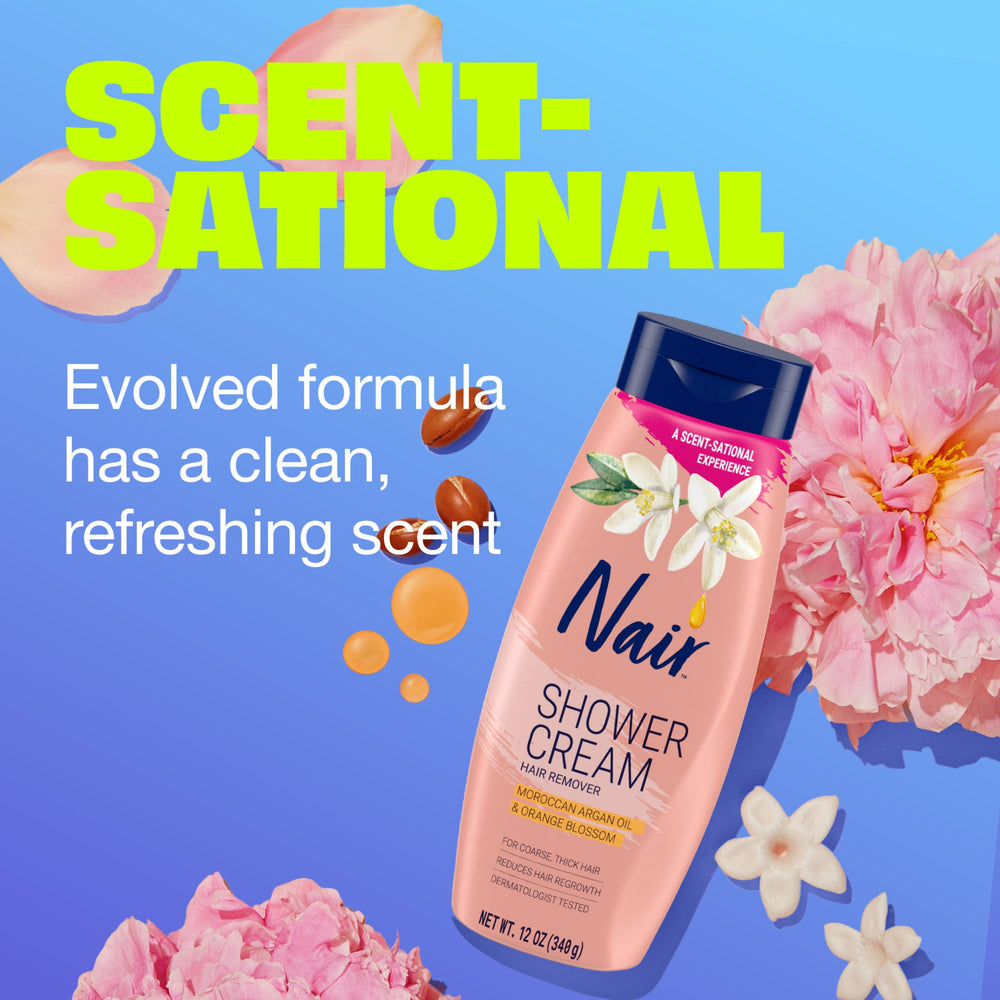 Close-up of cream dispense for quick, mess-free body hair removal with Nair
