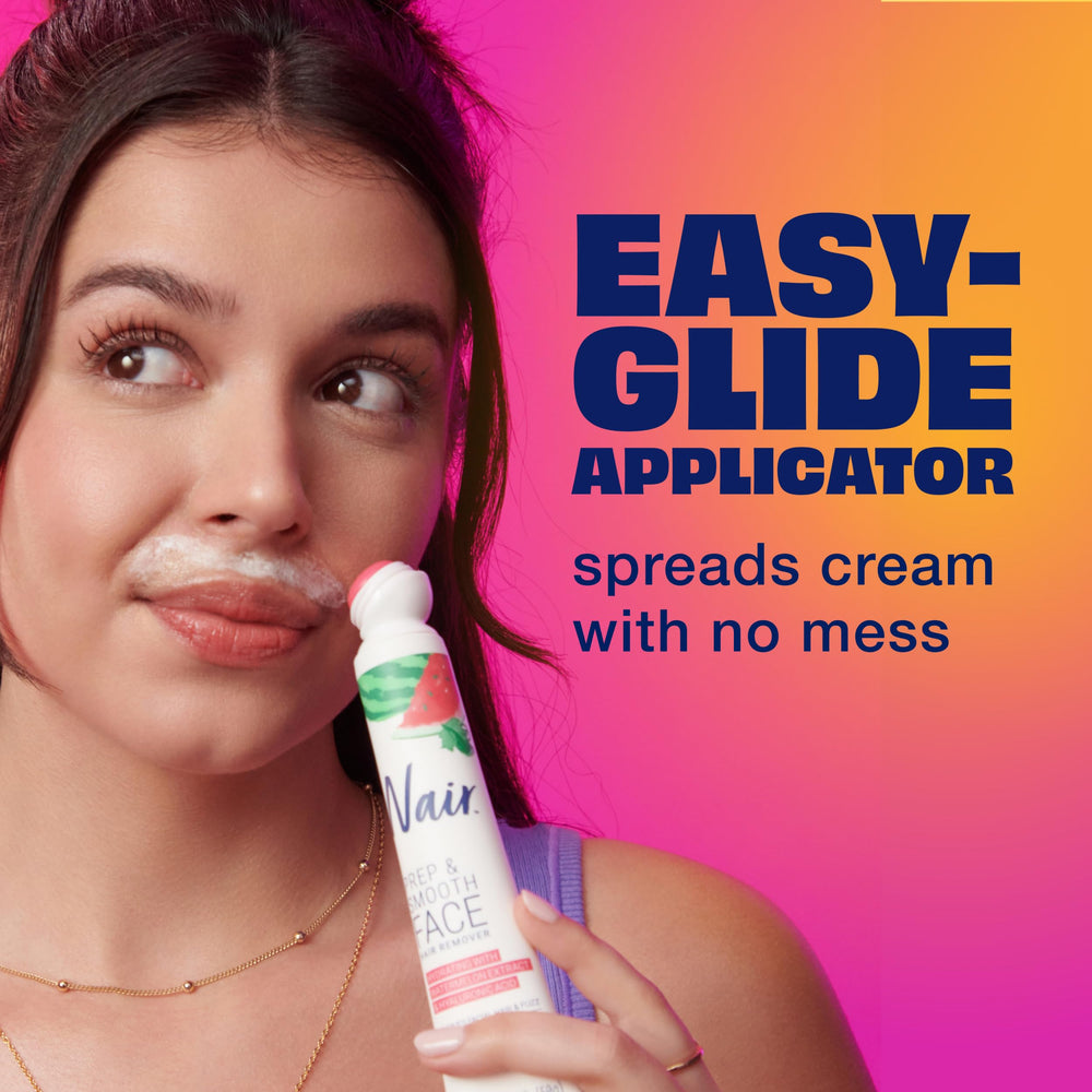 Hydration and exfoliation benefits shown in Nair product photography