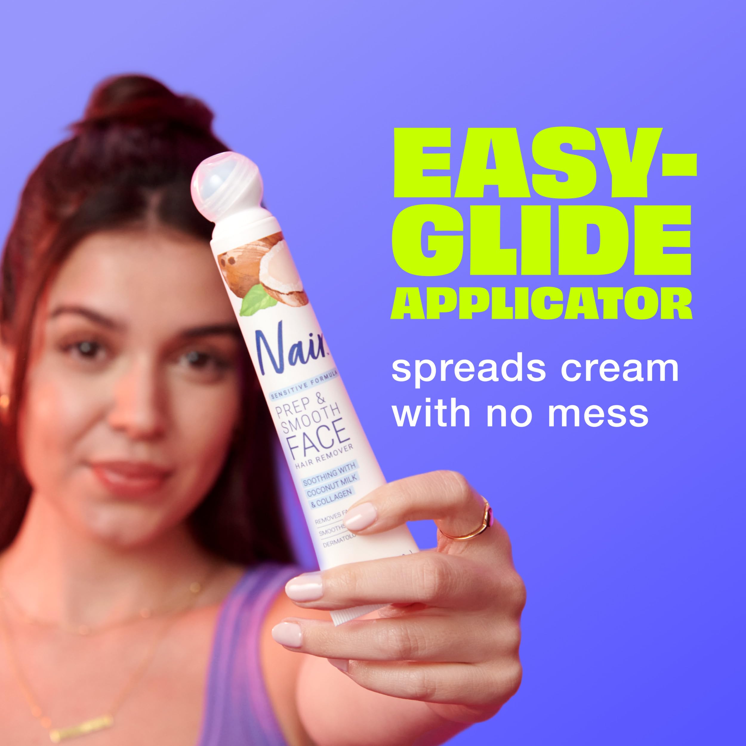NAIR upper lip application demonstrates precise facial coverage.