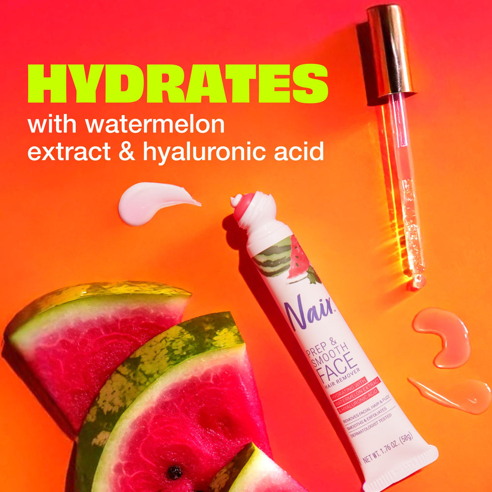 Close-up of upper lip and cheeks using Nair Prep & Smooth for smooth prep