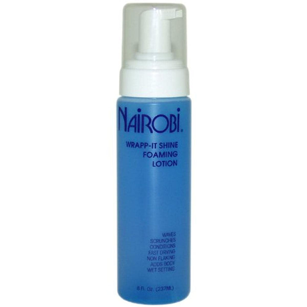 Nairobi Wrapp-It Shine, loción espumosa para cabello, brillo sedoso y secado rápido.