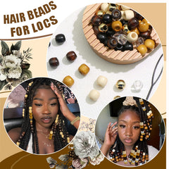 NAISKA wooden beads for braids in display with colorful options and shine