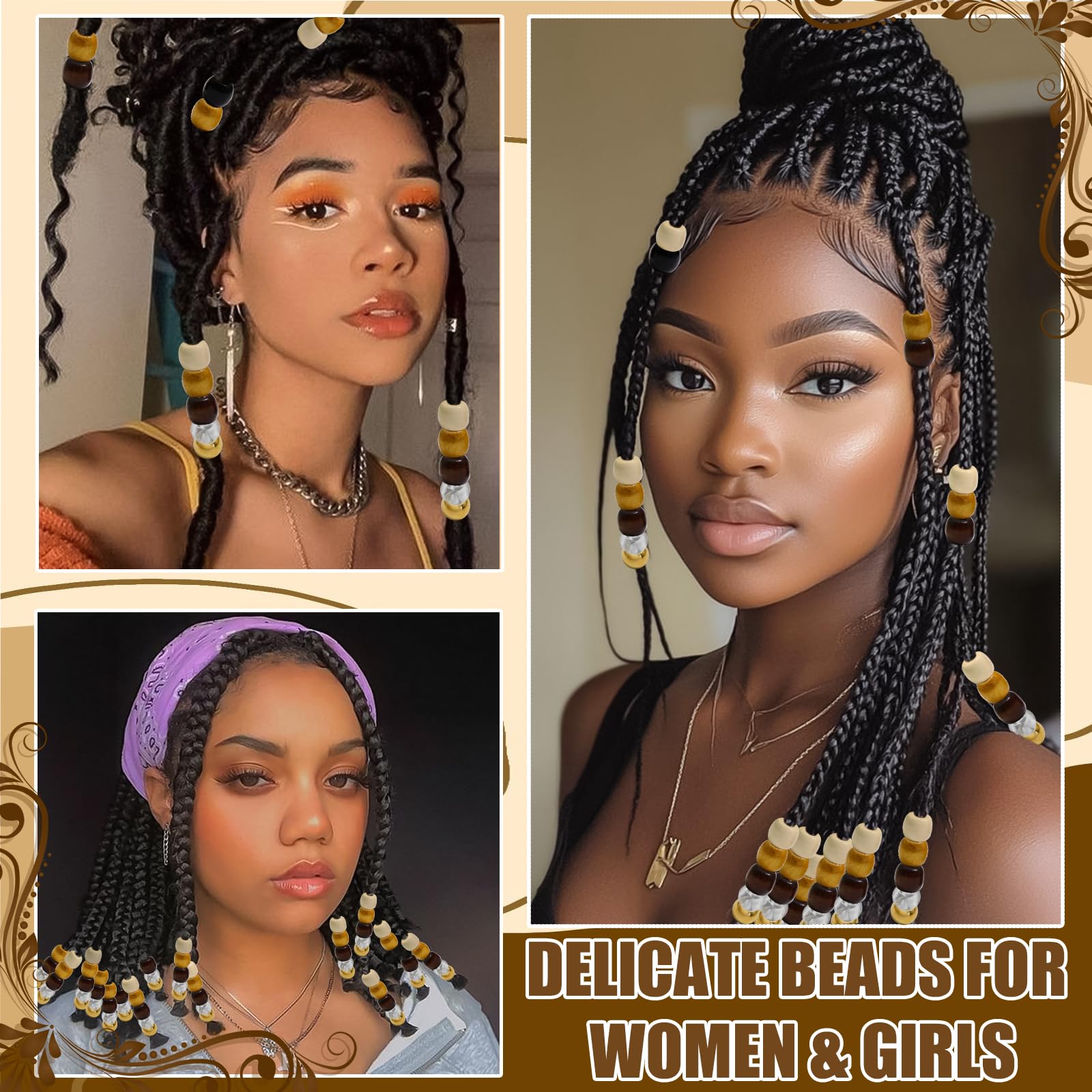 NAISKA wooden beads for braids on a braided hairstyle detail