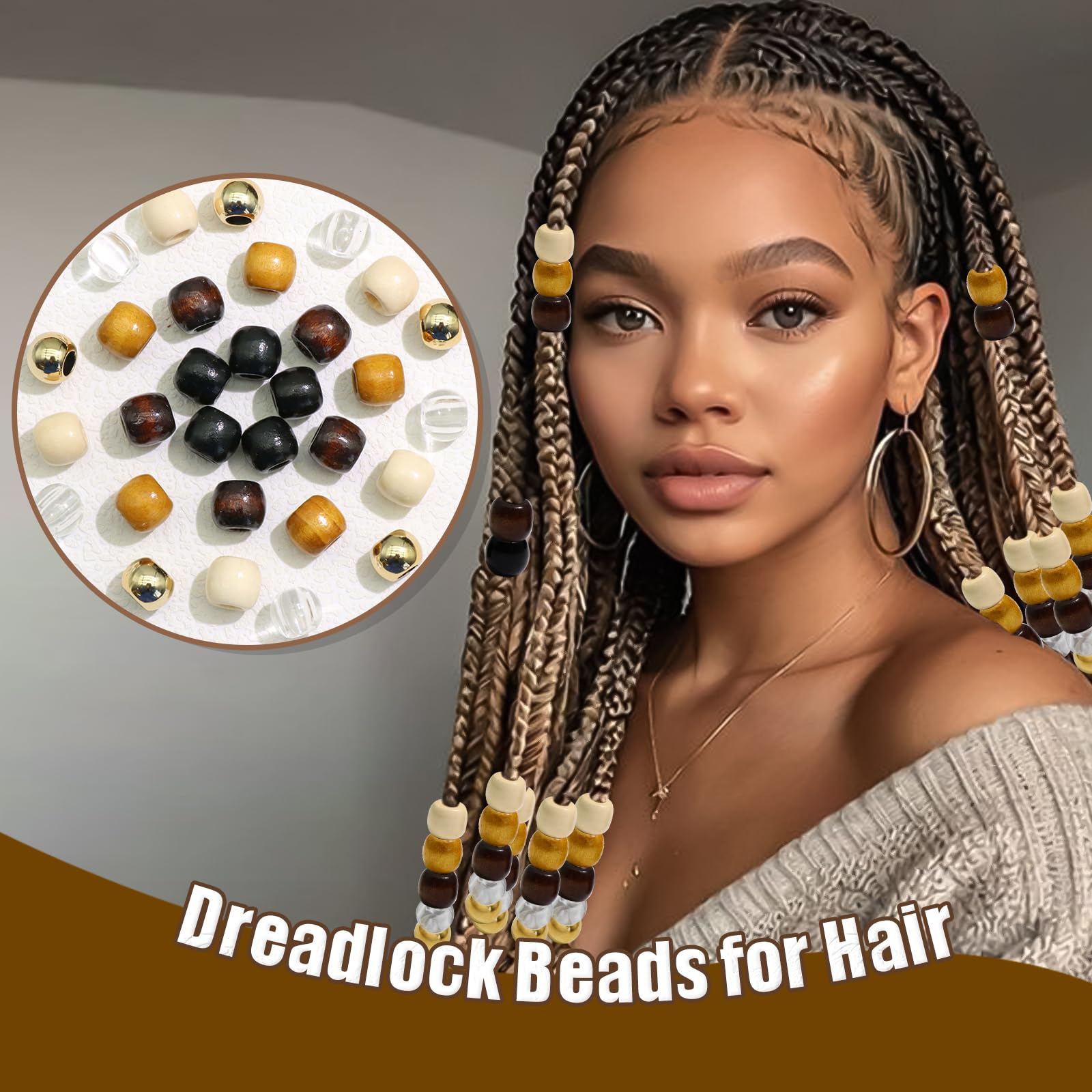 NAISKA wooden beads for braids highlighting six color options