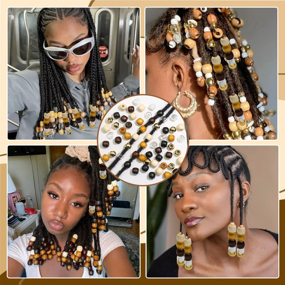 NAISKA wooden beads for braids styled on twists with subtle glow