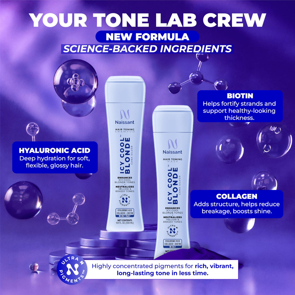 Naissant Icy Cool Blonde mask label-detail highlights a clean, ammonia-free formula.