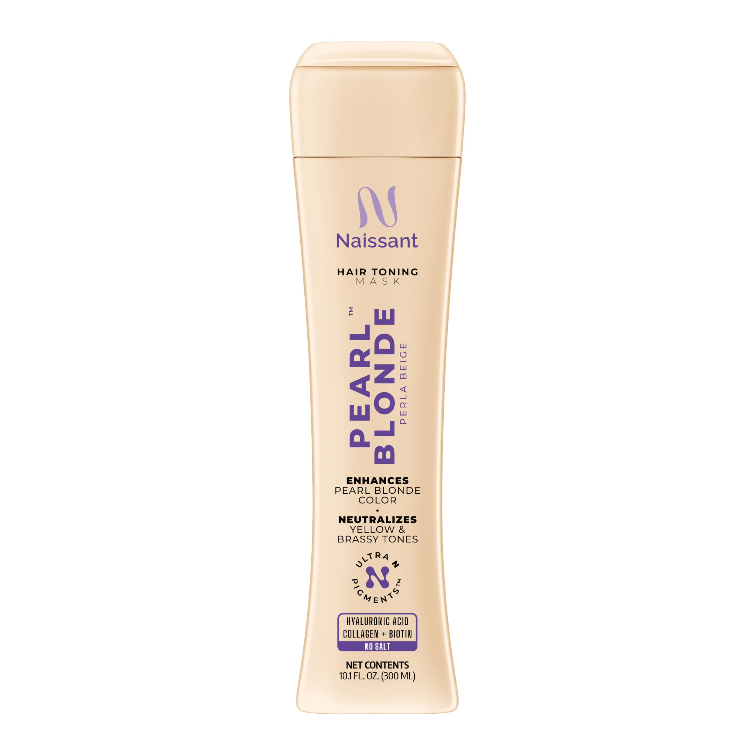 Naissant Pearl Blonde Mask bottle front for cooler blonde toning and vibrancy.
