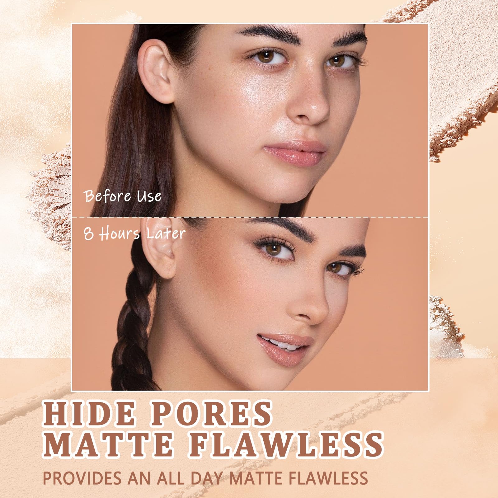 NAISSIYA oil-control pressed powder with built-in mirror for quick touch-ups.