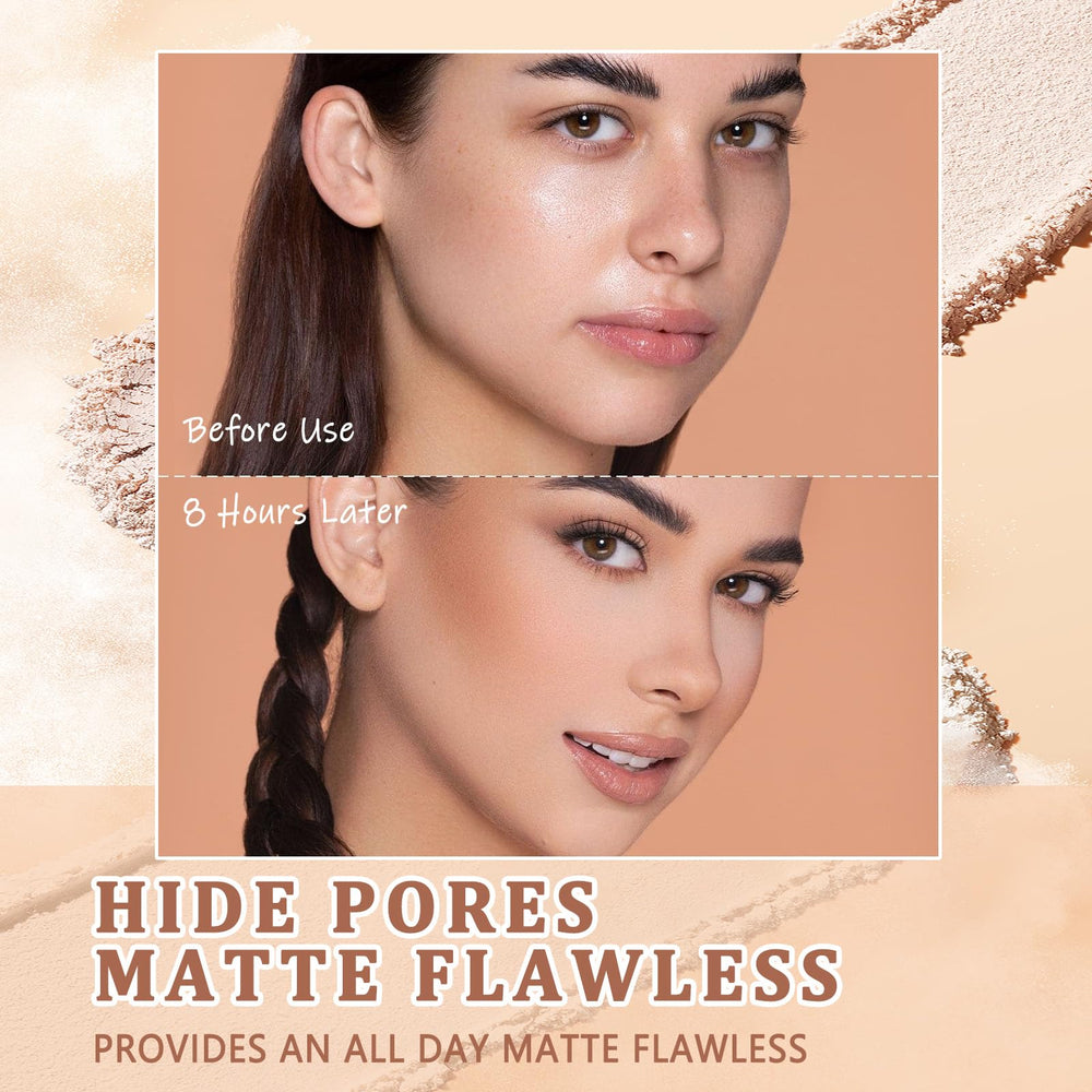NAISSIYA oil-control pressed powder with built-in mirror for quick touch-ups.