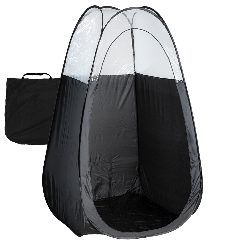 Naked Sun Black Spray Tan Tent with open top for clear color guide viewing