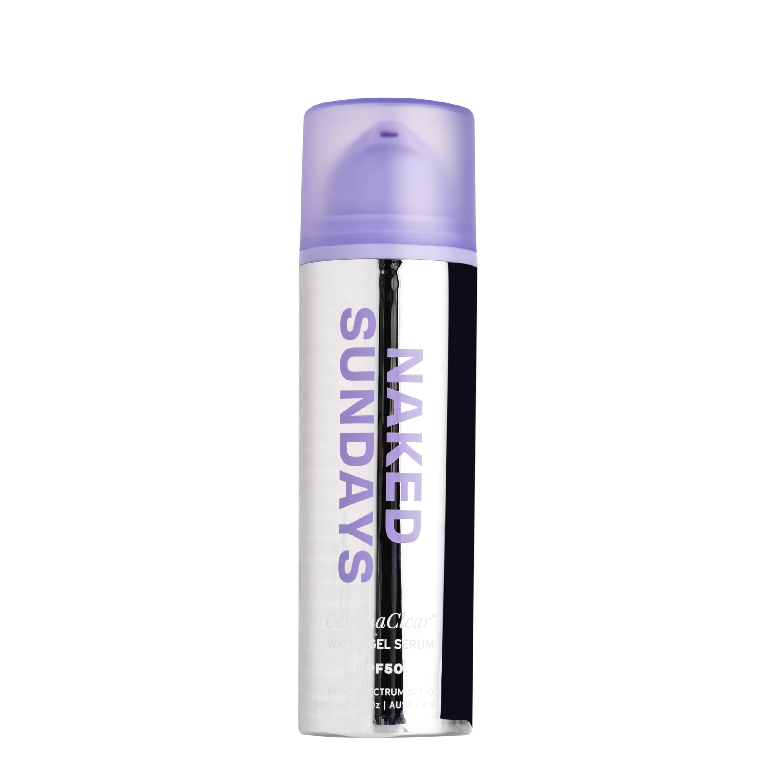 Naked Sundays CabanaClear bottle front with SPF50 daily protection