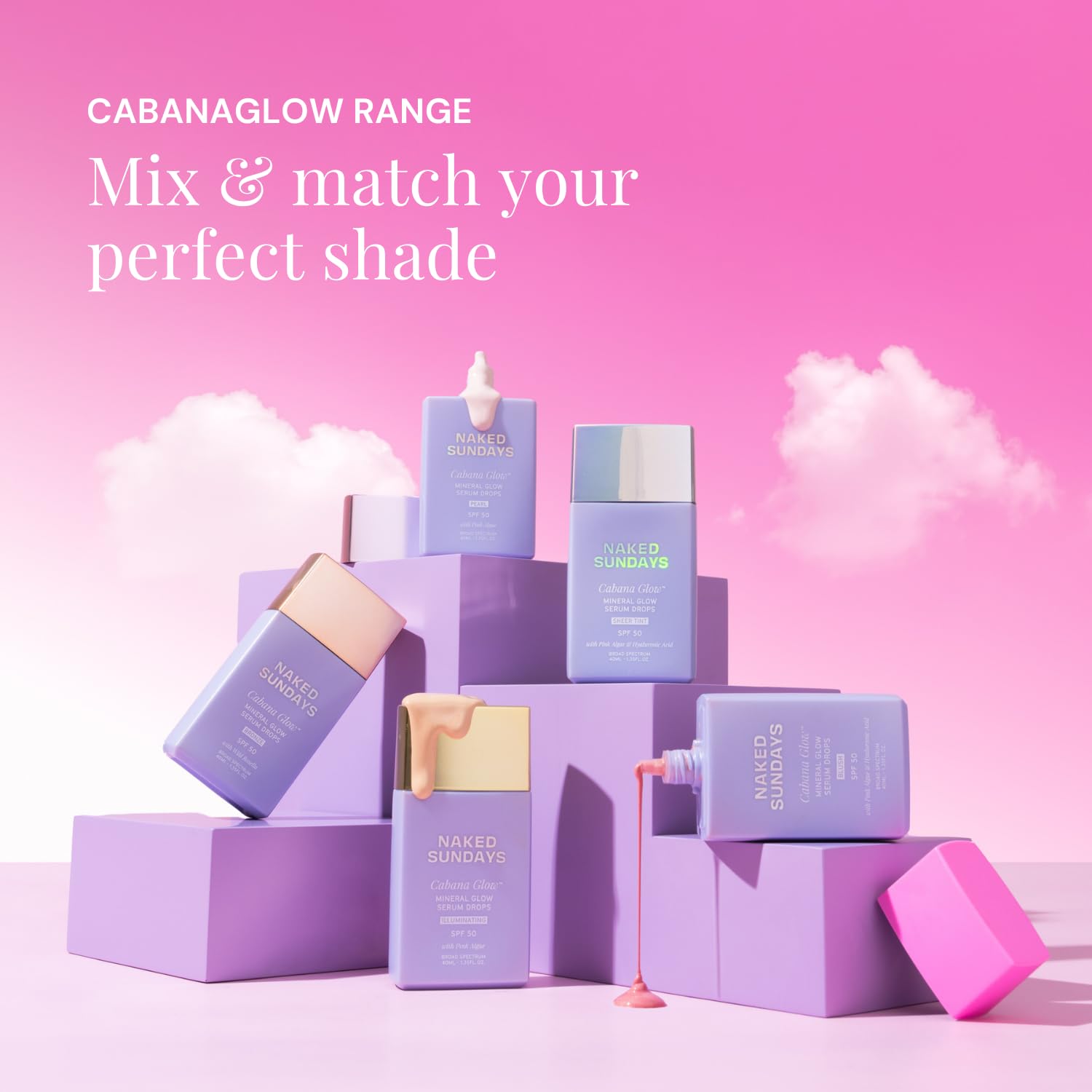 Naked Sundays CabanaGlow SPF50 label indicates broad protection at a glance.